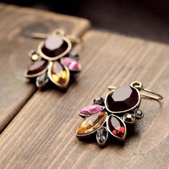 Antiqued Gold Ruby & Accent Crystals Drop Earrings - Picture 6 of 8
